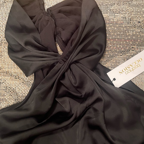 Black Petite Satin Twist Front Maxi Dress Size 10 - Picture 8 of 10
